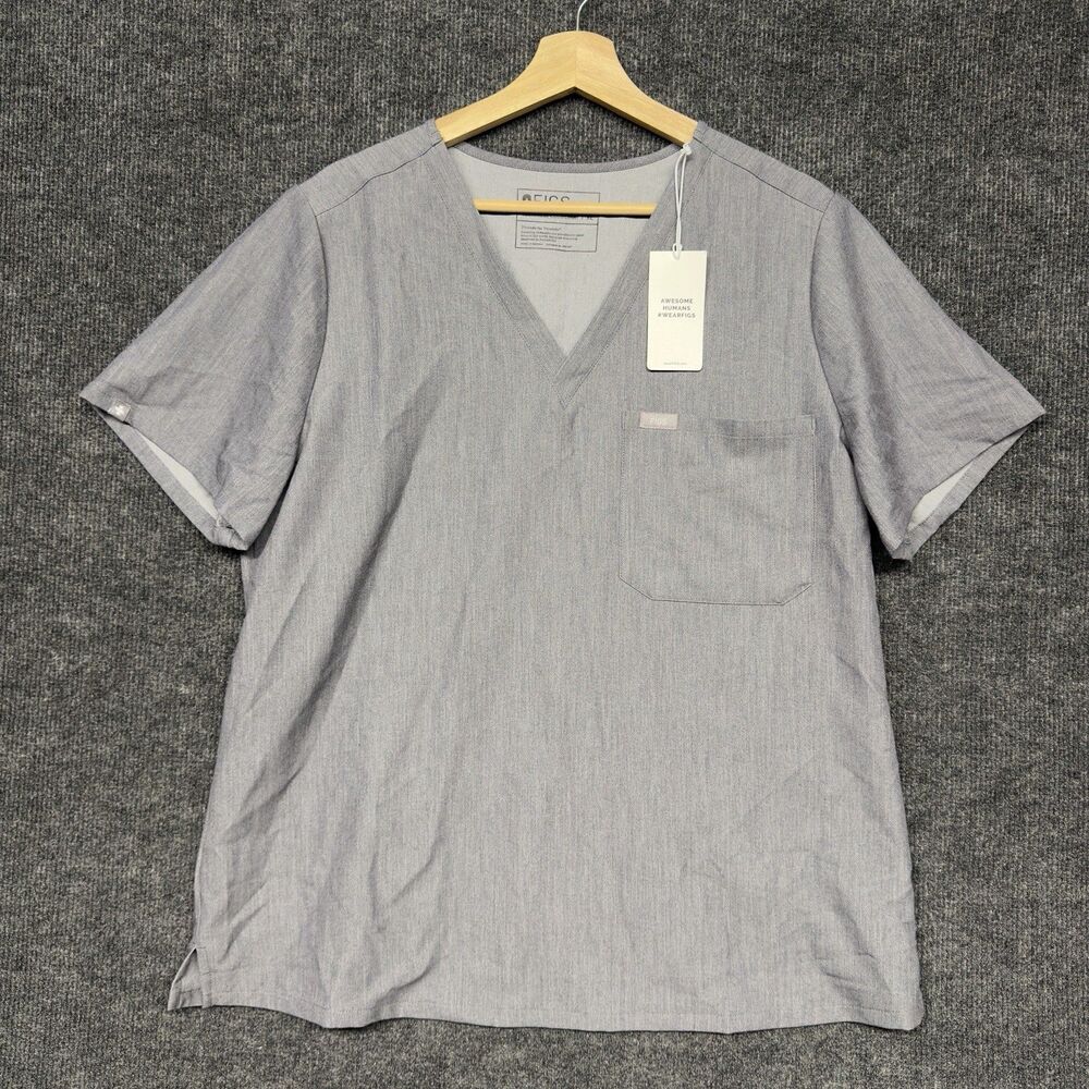Figs Scrubs Top Women's XL Gray Catarina One Pocket Short Sleeve V-neck NWT